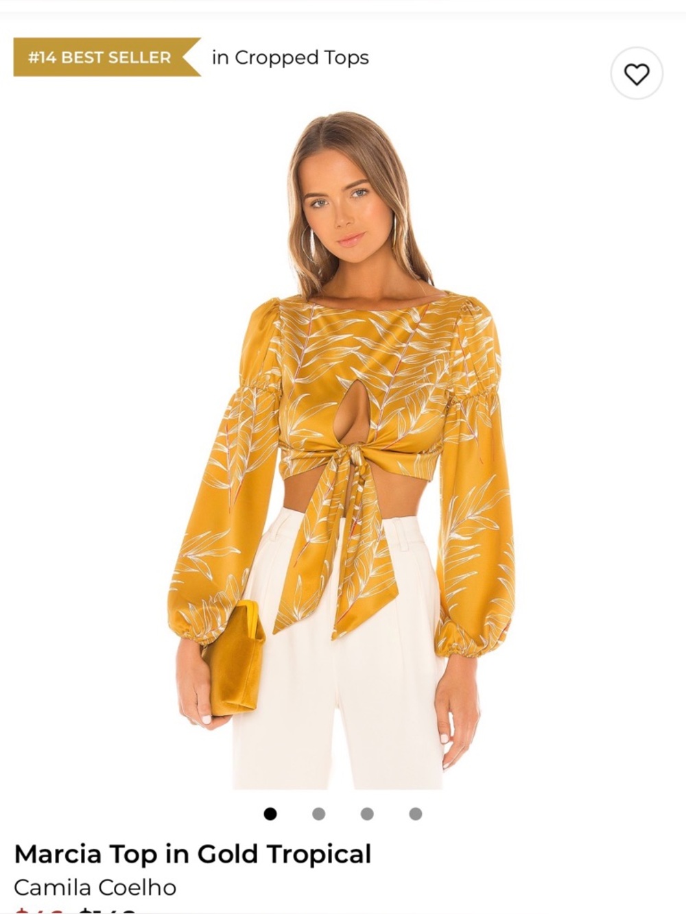 Camila Coelho Mustard Gold Tropical Tie-Front Crop Top